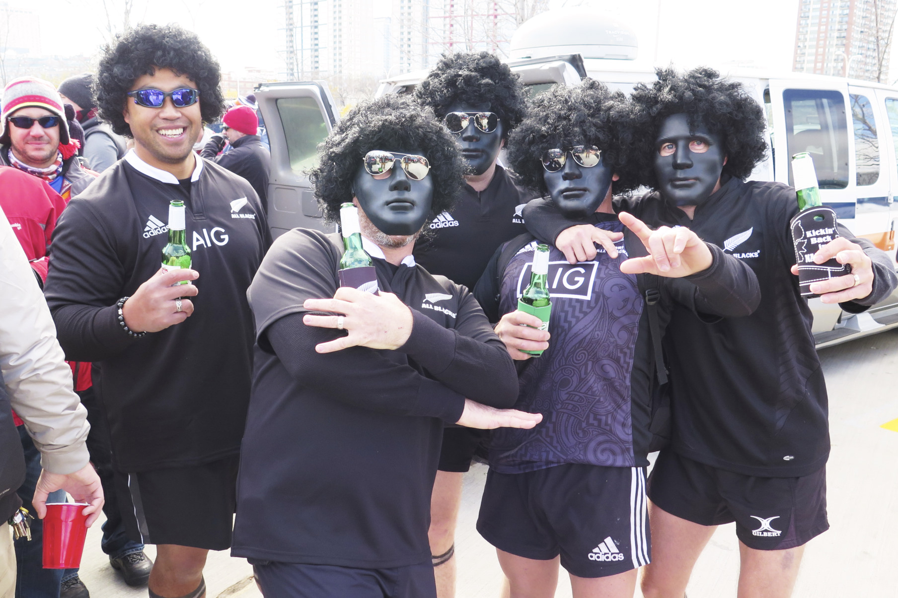 Some Kiwi All Black fans tailgating hard