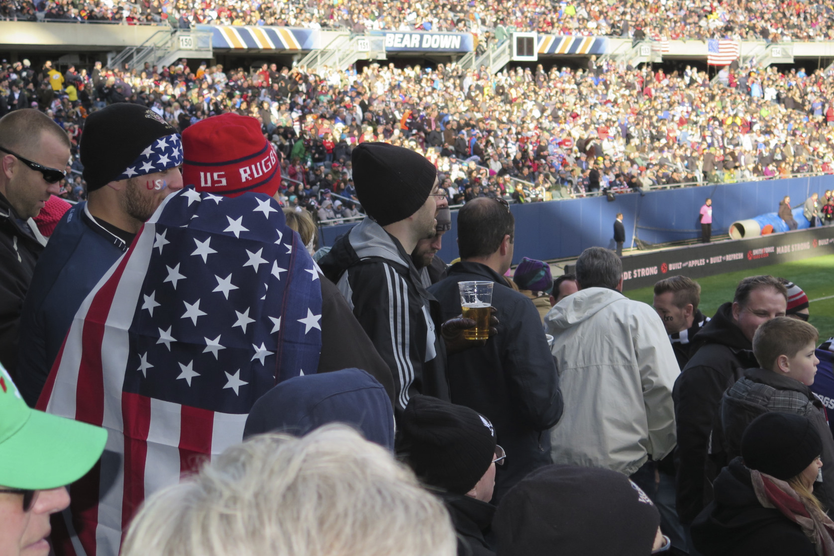 Kiwi and American fans enjoying some running rugby