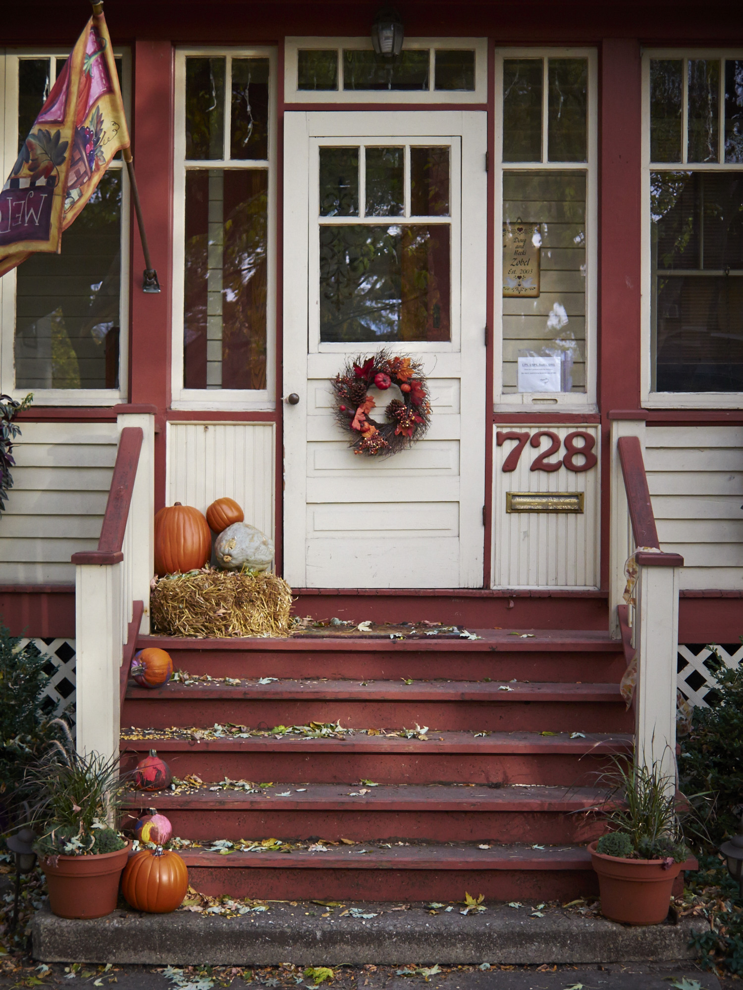 Halloween decorations adorn entrance ways